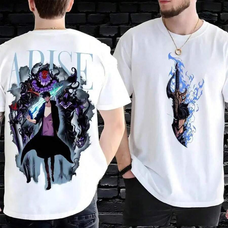 Arise Solo Leveling Ver3 T-Shirt, Solo Leveling Character T-Shirt, Sung Jin Woo Anime Color T-Shirt, Unisex Short Sleeve Cotton T-Shirt For Men ZINO V9J5 - 白色 - 查看 1