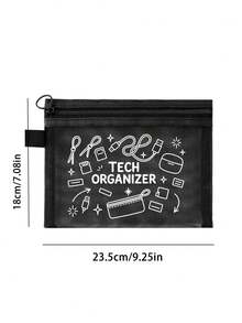 網格化妝包印有「Travel Charger」字母圖案，旅行網格盥洗包，夏季度假必備。便攜式化妝品收納包，多功能收納包，電子設備收納，數據線收納，適用於度假、辦公室、購物、酒店、返校禮物、生日禮物、旅行配件、教師節禮物、婚禮配件 - 彩色 - 查看 10