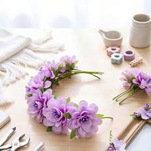6-Head Artificial Flower Bouquets, Faux Dahlia Floral With Stem For DIY Bouquets Wreaths And Scrapbooking - Purple - View 5