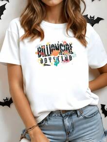 Colorful Planets And Spaceships Symbolize Human Curiosity To Explore The Universe, While Abstract Figures Surround Vibrant Letters, Creating Positive Energy And Creativity. A Modern And Comfortable Casual Women's T-Shirt For Everyday Wear. - White - View 8