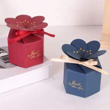 10Pcs Petal Shaped Wedding Candy Boxes Hexagonal Floral Gold Stamping Paper Gift Boxes With Ribbon Just For You Printed Party Favor Boxes For Wedding, Bridal Shower Birthday Valentine's Day Decoration - Petal Box - View 7