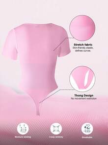 1pc Women's Solid Color Shaping Jumpsuit, Tummy Control, Waist Shaping, Body Sculpting - Baby Pink - View 6