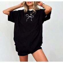 1 pieza de camisa estilo coqueta con lazo | Camisetas de estilo vintage, estética coqueta, camisetas femeninas, camisetas con lazo, camisetas con cinta, camisetas gráficas lindas, camisetas de moda para mujer, camiseta de manga corta de verano con cuello redondo, top cómodo de algodón, regalos para el Día de la Mujer para madre, hermana o amiga, camiseta de manga corta para chica de playa, 180g Algodón 100%. - Blanco - Ver 5