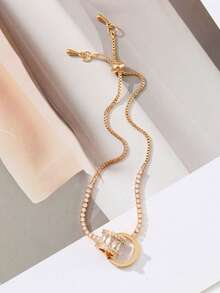1pc Geometric Design Bracelet, Delicate Niche Style, Luxury Elegant Versatile Accessory - Gold - View 5