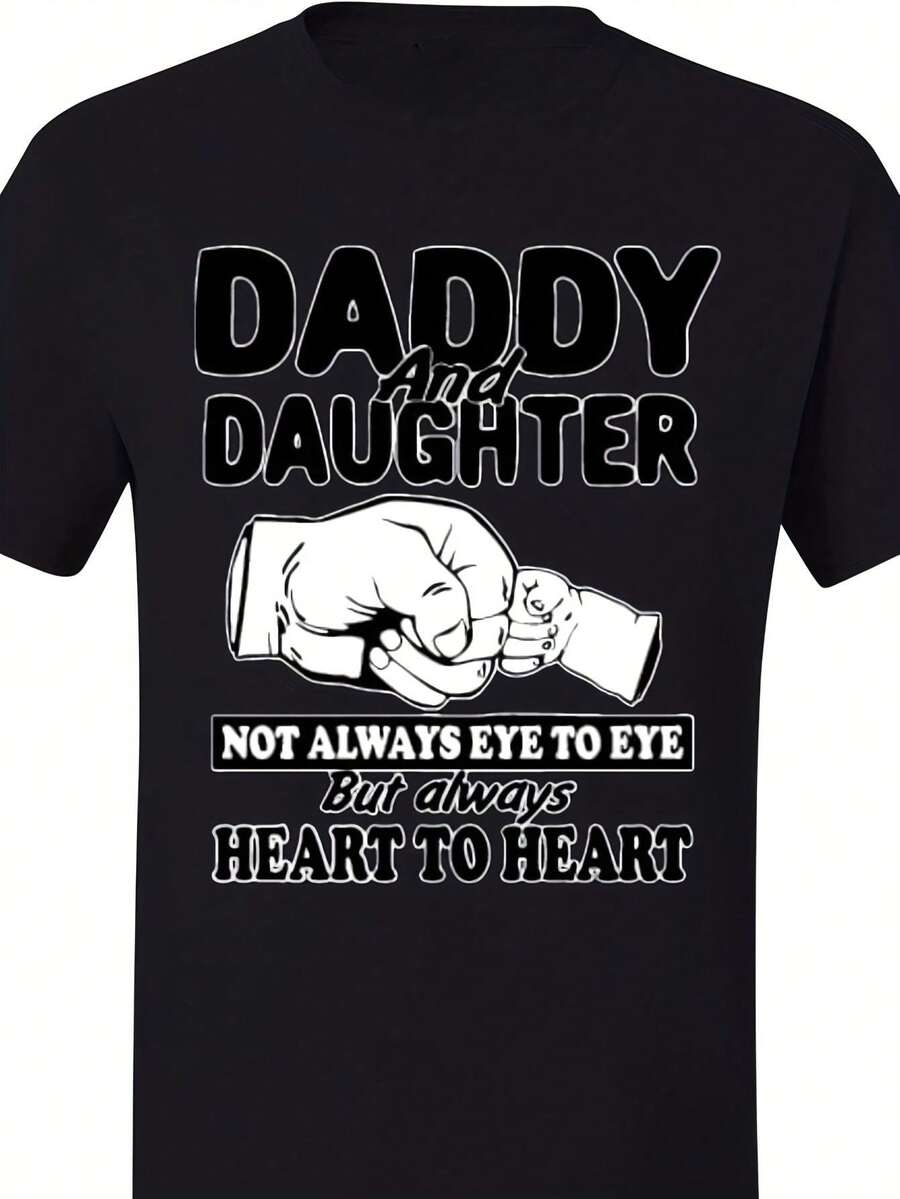 Camiseta "Padre e Hija de Corazón a Corazón" - Edición Limitada, Camiseta Retro de 1968 para Padre e Hija, negra con patrón de corazones blancos - Transpirable y adecuada para todas las estaciones, regalo para el Día del Padre. - Negro - Ver 1