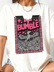 Women's Summer Clothes: Stylish Short-Sleeve Blouse With 'BUNGLE' Graffiti Print And Vibrant Abstract Patterns In Pink And Black, Comfortable And Soft Fabric, Fun Design, Perfect As A Gift For Her. Women's Summer Clothes: Stylish Short-Sleeve Blouse, Loose Fit, Comfortable And Breathable For Everyday Wear. Breathable And Comfortable. - 白色 5 - 查看 3