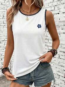 Camiseta sin mangas de cuello redondo 95% casual y cómoda para mujer - Blanco 2 - Ver 5