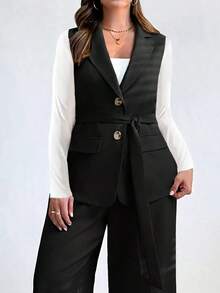 de mujer para verano y otoño, ropa de mujer de negocios, ropa de moda casual para ir y venir, ropa de vacaciones, ropa de oficina, ropa casual de negocios, ropa de orgullo, ropa de talla grande, blazer sin mangas de un solo pecho de unicolor, - Negro - Ver 3