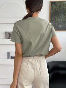 Camiseta Sólida Con Cuello Redondo - Verde - Ver 2