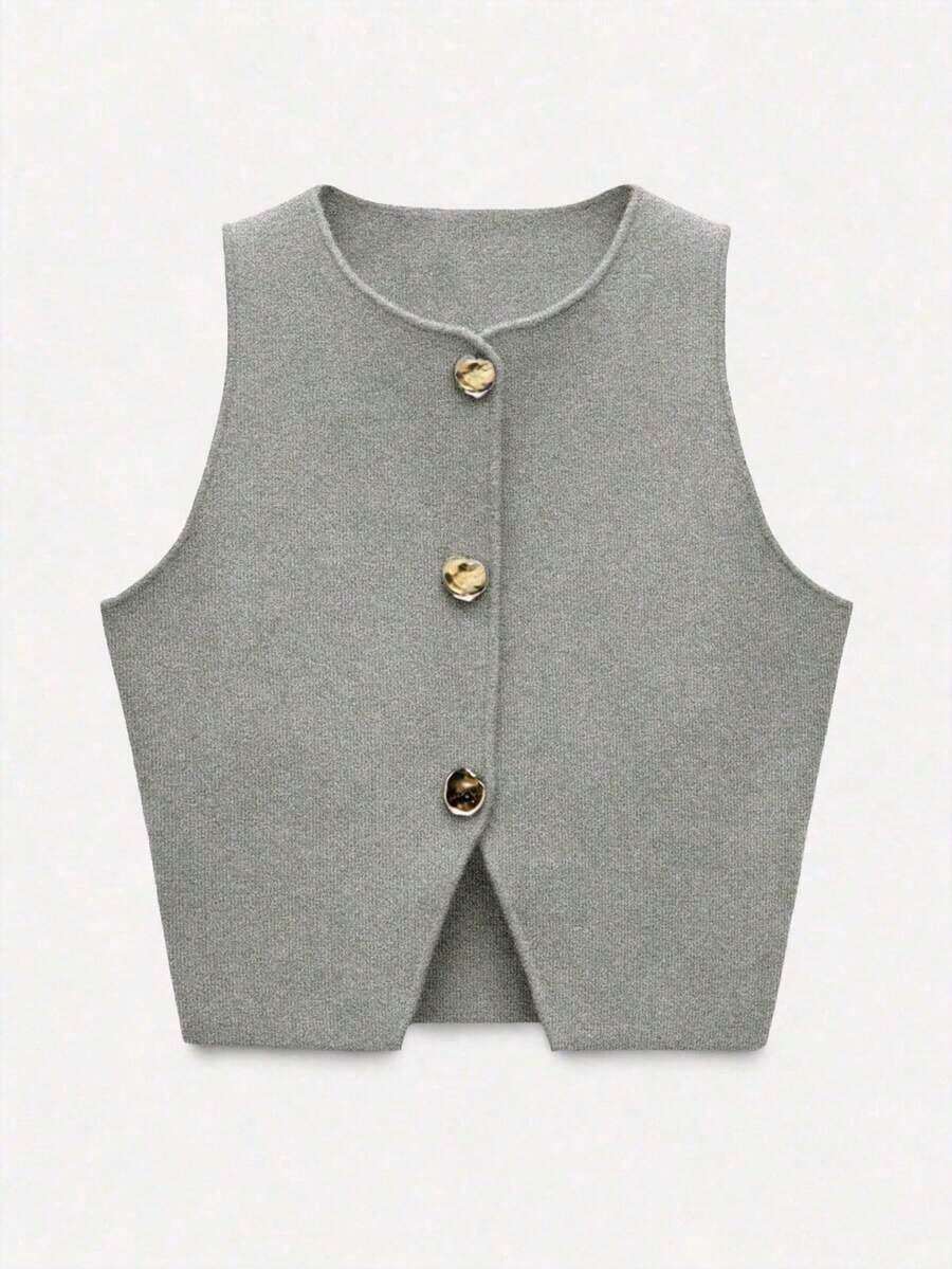 Nuevo top sin mangas de verano de estilo libre para mujeres, elegante y único de alta gama, romántico, de negocios casuales, para vacaciones, graduación o Día de la Independencia.El tamaño es pequeño, se sugiere pedir una talla talla grande grande. - Gris - Ver 1