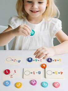 Ensemble de jouets éducatifs pour l'éducation précoce des enfants, comprenant la reconnaissance des chiffres et l'entraînement aux opérations mathématiques. Inclut des cartes de correspondance en bois, des fiches éclair d'addition et de soustraction, des jouets éducatifs pour le développement de la numératie et de la pensée logique. - Multicolore - Voir 3