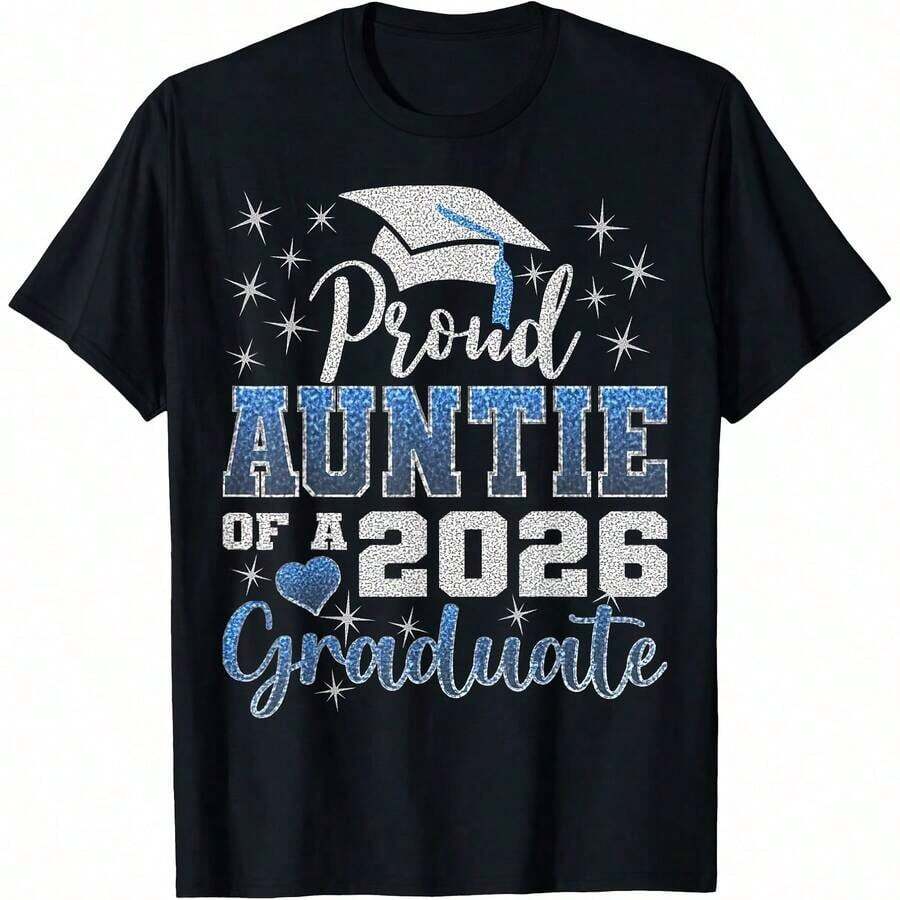 Camisetas Premium Casuales Unisex Lindas, Camiseta Familiar de Graduación "Super Orgullosa Tía de Graduado 2026", Ropa Cómoda para el Hogar, Moda Diaria, Camiseta para Fiestas, Estilo Unisex, Camiseta de Regalo, Tallas S - XXXXL, Negra - Negro 13 - Ver 1