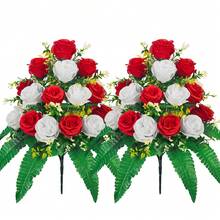 2pcs Artificial Cemetery Flowers, Memorial Rose Bouquet, Weather-Resistant Outdoor Floral Decor, Suitable For Tombstone, Cemetery, Garden, Patio, Porch, Yard And Home Decoration - Multicolor - View 14