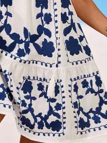 Vestido mini casual de mujer con estampado floral azul y blanco, vestido básico diario, atuendo para conciertos, atuendo de mujer para raves, vestidos de verano para festivales, vestido de graduación, vestido de vacaciones, atuendo de playa para m - Azul y blanco - Ver 9