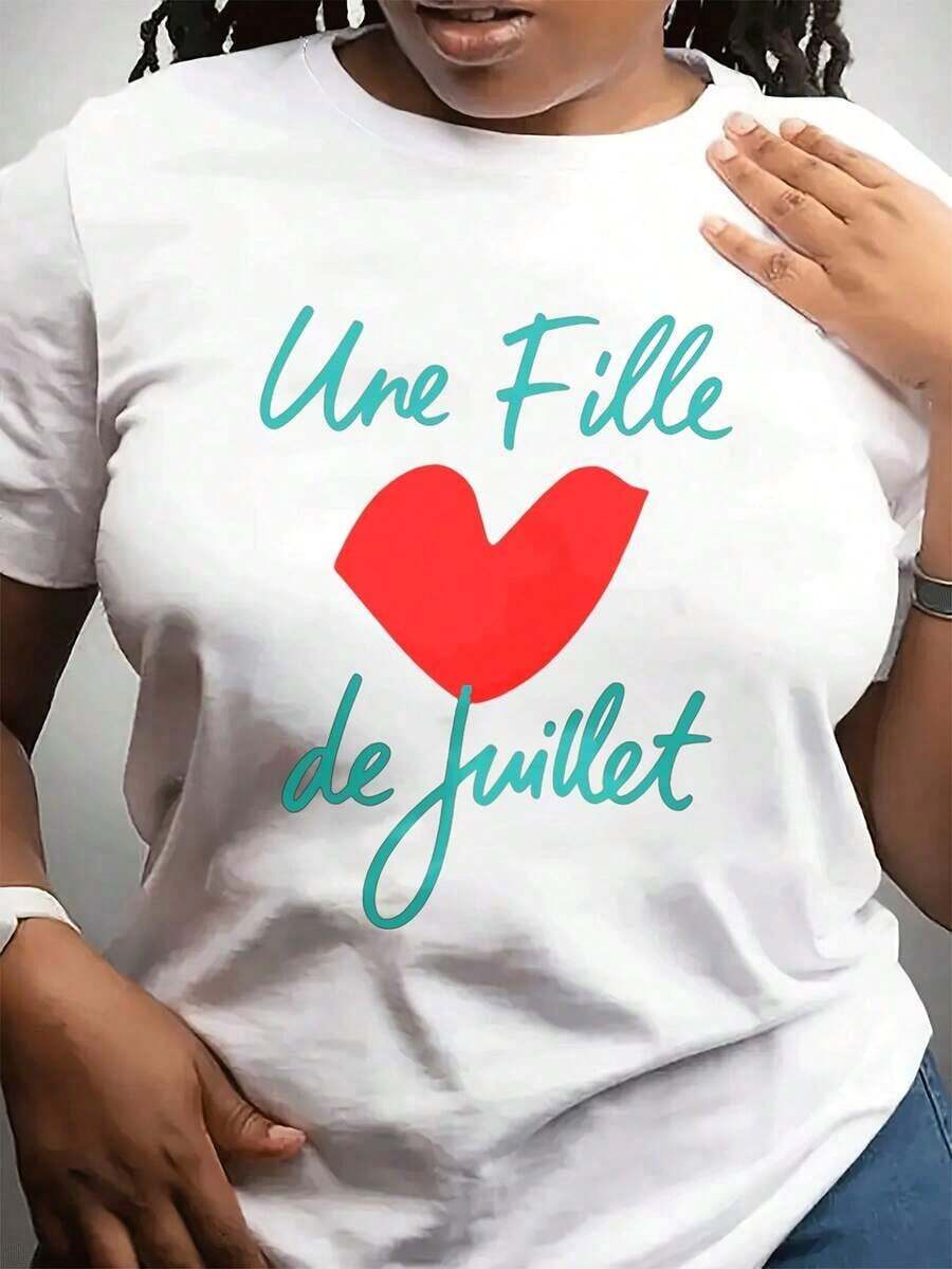 Fashionable Casual Women's T-Shirt, Customized For The Qixi Festival, With A Round Neck And Short Sleeves, Suitable For Daily And Sports Wear, With A Unique Heart-Shaped Print, Ideal For Gifting To Friends And Family. - 白色的 - 查看 1