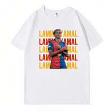 USA-Canada-Mexico 2026 World Cup Star Short Sleeve Printed T-Shirt, Yamal, For Fans Of Both Sexes, Casual Support Garment. - 白色 - 查看 1