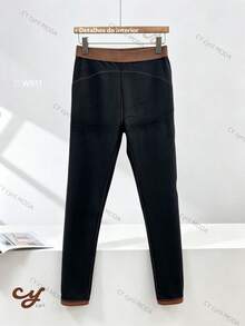 Women's Leather Leggings, Faux Leather, Resin-Coated, Skinny, Fitted, Versatile, With Flannel Lining, Perfect For Everyday Wear. - 咖啡店 - 查看 4
