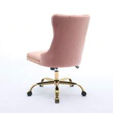 Home Office Chair, Modern Velvet Upholstered Office Chair With Button Tufting And Gold Metal Base, Adjustable Swivel Desk Chair (Black), DE1923BK - 粉色 - 查看 9