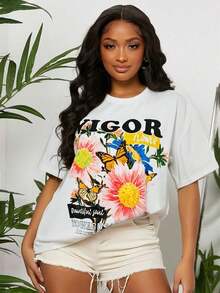 Camiseta de manga corta con estampado floral y cuello redondo en blanco de - Blanco - Ver 7
