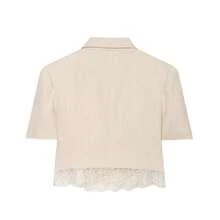 Conjunto elegante de 2 piezas para mujer de verano con blazer corto de manga corta y shorts con ribete de encaje, traje casual de negocios para oficina, salidas, vacaciones y uso diario - Albaricoque - Ver 6