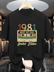 Camiseta unisex de manga corta, camiseta casual para hombre con diseño retro de cinta de 1981 - Tejido de punto suave, manga corta, cuello redondo, edición limitada, transpirable y de secado rápido, ideal para actividades al aire libre en verano, ropa casual para exteriores.| Camiseta gráfica vintage| Comfortable Fit, Vintage T Shirtsplayeras hombre,spiderman,, mujer,romwe men,boho chic,maestras regalos,camiseta para mujerconjuntos curvy para mu,y2k, - Negro - Ver 1