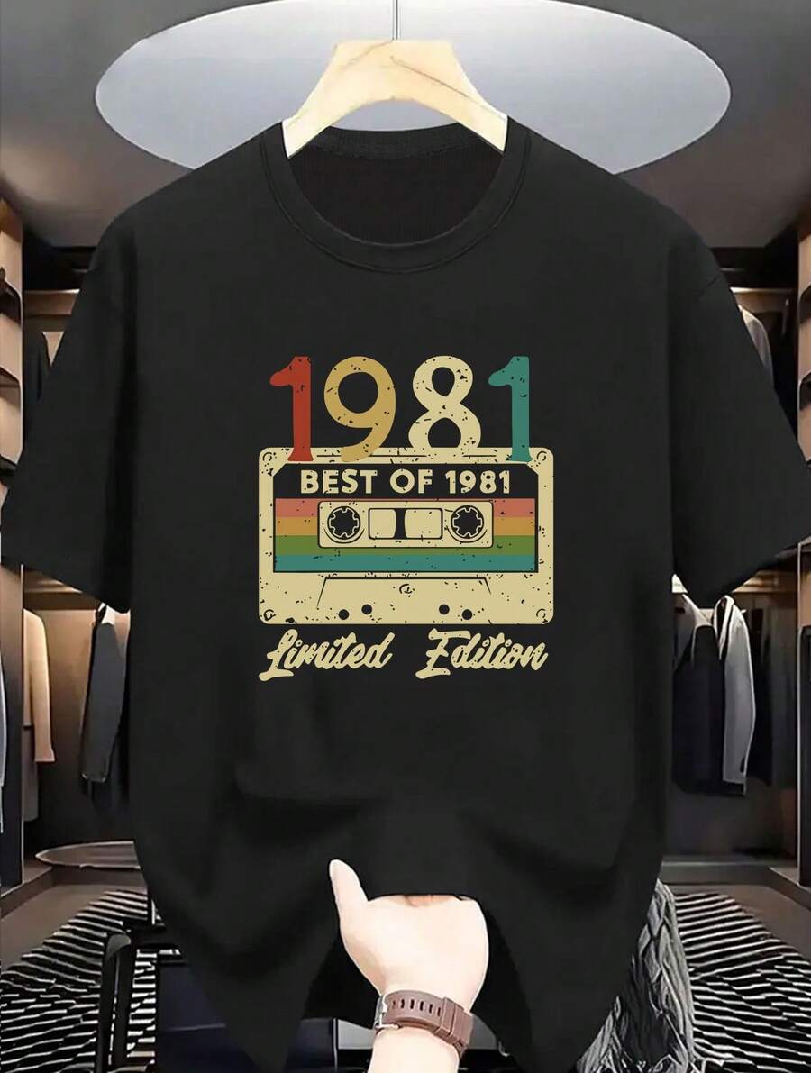 Camiseta unisex de manga corta, camiseta casual para hombre con diseño retro de cinta de 1981 - Tejido de punto suave, manga corta, cuello redondo, edición limitada, transpirable y de secado rápido, ideal para actividades al aire libre en verano, ropa casual para exteriores.| Camiseta gráfica vintage| Comfortable Fit, Vintage T Shirtsplayeras hombre,spiderman,, mujer,romwe men,boho chic,maestras regalos,camiseta para mujerconjuntos curvy para mu,y2k, - Negro - Ver 1