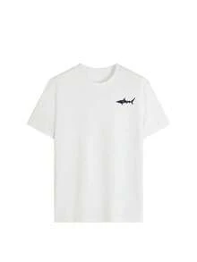 Camiseta de manga corta con cuello redondo y estampado de tiburón blanco para mujer, nueva colección primavera-verano, ropa casual diaria, ropa personalizada para tus vacaciones. Camisetas Gráficas para Mujer, Top Blanco - Estilo Urbano Vintage, Unisex, Holgadas, de Algodón, Manga Corta, Cuello Redondo, blusas para mujer. blusas.blusas casuales para dama. - Blanco - Ver 5