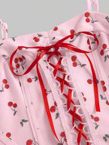 MOD Vestido elegante con bloqueo de color y cintura anudada con estampado de cerezas, ideal para verano, festivales, tropicales, vacaciones, coqueto, fiestas, fluido, té, brunch, estilo fairy core y atuendos elegantes para mujer - Gris - Ver 7