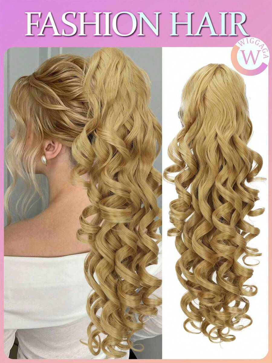 WIGGAGA 22 Inch Black/Brown/Gold Long Wavy Synthetic Hair Ponytail Extensions, Heat-Resistant Fiber, Suitable For Daily Use - Gold - View 1