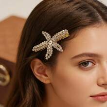 2pcs Crystal Pearl Starfish Hair Clips, Luxury Style Headpiece, Bridal Headpiece For Wedding Season, Also Suitable For Daily Wear, Beach Vacation Hairstyle Decor, Versatile High-End Hair Accessory,Hair Slide - Multicolor - View 6