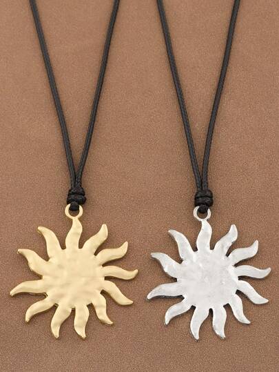 SUPBORA 1 Peça Colar Minimalista de Pingente de Sol na Cor Dourada/Prateada Fosca, Corda de Cera, Adequado para Uso Diário de Mulheres