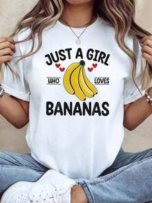 Camiseta de Mujer con Estampado de Plátanos - Linda Camiseta para Amantes de los Plátanos, Adecuada para Combinar con Otras Prendas, Camiseta Casual de Manga Corta para Uso Escolar, Atuendos Diarios y Conjuntos con Temática de Plátanos, Camiseta Lavable a Máquina con Estilo Dulce y Vibe Casual. - Blanco - Ver 7