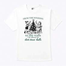 I'm About To Destroy These Halls. Women's Funny Vintage Christmas T-Shirt, Christmas Sweatshirt, Soft Cotton Blend, Breathable Fabric, Classic Fit, Unisex Crew Neck Graphic T-Shirt DLO7 2JDW LX9S - 黑色 - 查看 2