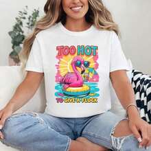 Primavera 1er Pack Damen Lustiges Flamingo T-Shirt, 100% Baumwolle, Retro Strandurlaub Motiv, Bedrucktes Lässiges Rundhals-Shirt Mit Kurzen Ärmeln - 白色 - 查看 2