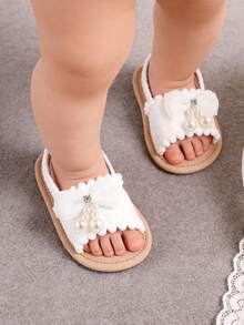 Giày sandal mùa hè cho bé gái sơ sinh, đế mềm, có nơ hoa, thích hợp cho đám cưới hoặc tập đi, giày tập đi cho bé từ 3-18 tháng tuổi. - trắng - Xem 5