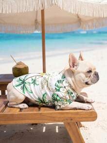 一件欧美风春夏小型/中型犬沙滩衬衫，夏威夷风宠物服装，适合狗狗、猫咪、金毛寻回犬等。 - 青檸色 - 查看 6