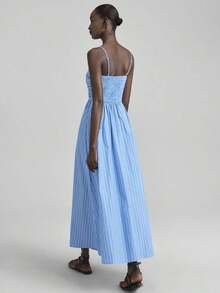 Ontre Vestido ajustado de mujer con estampado floral minimalista en blanco y negro, de tela suave y cómoda, con tirantes finos, falda acampanada, bolsillos laterales, diseño sin espalda, estilo bohemio chic, adecuado para la playa, festivales de música, uso casual, elegante, de lujo, para cruceros, oficina, ir y venir, para todas las estaciones - Negro - Ver 9