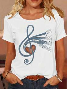 Women's T-Shirt With Creative Print, Soft Fabric, Casual And Comfortable, Easy To Match, Suitable For All Seasons. - White - View 1