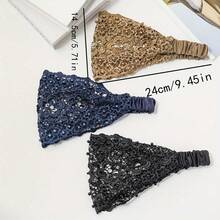 1pc Women's Fashion Crochet Headband With Faux Pearl And Hollow Design, Made Of Elegant Lace And Satin Elastic Fabric, Perfect For Special Occasions, Parties And Daily Wear - Multicolor - View 3
