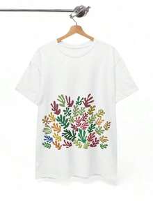 Women's And Men's T-Shirt Inspired By Henri Matisse, Unique Front Print, Design By Olga Toral, Leaves, Breathable And Comfortable - 白色 5 - 查看 10