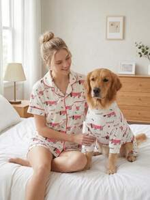 Bộ đồ ngủ mùa hè cho chó và chủ, kiểm soát rụng lông - Bộ đồ liền thân thoáng khí, co giãn cao, che phủ toàn thân cho thú cưng, chống liếm và chống côn trùng cho chó cỡ vừa và lớn, quần áo cho chó in họa tiết toàn thân. - Nhiều màu - Xem 5
