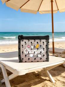 Multi-Color Mesh Pouch With Creative Charging Cable Theme Pattern, Data Cable Storage Bag, Charger Storage Bag, Zipper Design To Prevent Falling, Lightweight And Large Capacity, Multi-Functional Can Simultaneously Hold Earphones, Power Bank, Data Cable, Charger, Essential Fashionable Personalized Travel Makeup Bag - Multicolor - View 10