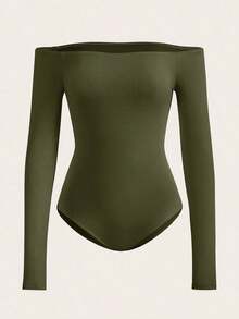 BASICS Body unicolor de hombros descubiertos - Verde militar - Ver 5