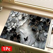1 pieza Alfombrilla absorbente con estampado floral de metal plateado para secar platos, alfombrilla absorbente para encimera de máquina de café concentrada, alfombrilla absorbente para fregadero, alfombrilla absorbente suave para grifo, alfombrilla absorbente para taza de fregadero, accesorios de cocina y baño - Multicolor - Ver 15