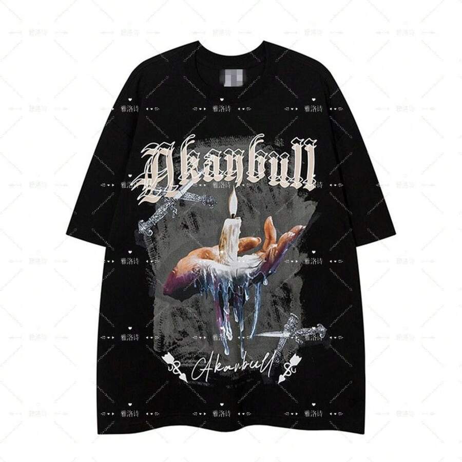Fashionable Letter Print Short-Sleeved T-Shirt For Men And Women, American Summer Style, Made Of Heavyweight Pure Cotton, Loose Fit, Round Neck. - 白色 - 查看 1