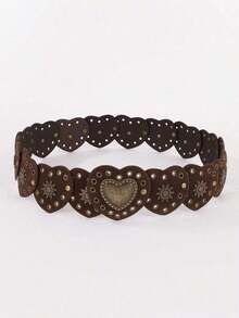1 Piece Bohemian Vintage Style Dress Belt With Heart Patch And Decorative Rivets, Suitable For Women's Daily Wear And Parties On Halloween, Valentine's Day, Summer, School, Autumn - 黑色 - 查看 11