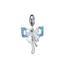 Mặt dây chuyền hình nơ và trái tim lấp lánh đính đá Cubic Zirconia, phù hợp với vòng tay charm kiểu Châu Âu, trang sức xếp lớp thanh lịch để đeo hàng ngày, quà tặng sinh nhật, kỷ niệm, ngày Valentine. - Bạc - Xem 2