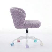 Girls Faux Rabbit Fur Desk Chair, Cute Fluffy Adjustable Swivel Vanity Chair With Silent Colorful Wheels, Soft Upholstered Office Chair For Bedroom, Study Room And Dorm, Purple, Violet Color - 紫色 - 查看 3