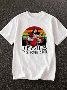 Easter T-Shirt With The Resurrection Of Jesus, 100% Cotton, Vintage Style, Round Neck, Breathable, Comfortable, Festive Clothing Suitable As A Gift. Women's T-Shirt. Blouses>Elegant. Boho Chic, Soft, Breathable And Comfortable Women's Top, Ideal For Spring, Summer And Autumn, Perfect For Holidays, Travel And Everyday Wear. - 白色 2 - 查看 6
