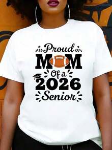 Women's Casual Style T-Shirt, American Football Graduation Theme For Spring/Summer, Gift For Graduating Mom - White - View 1